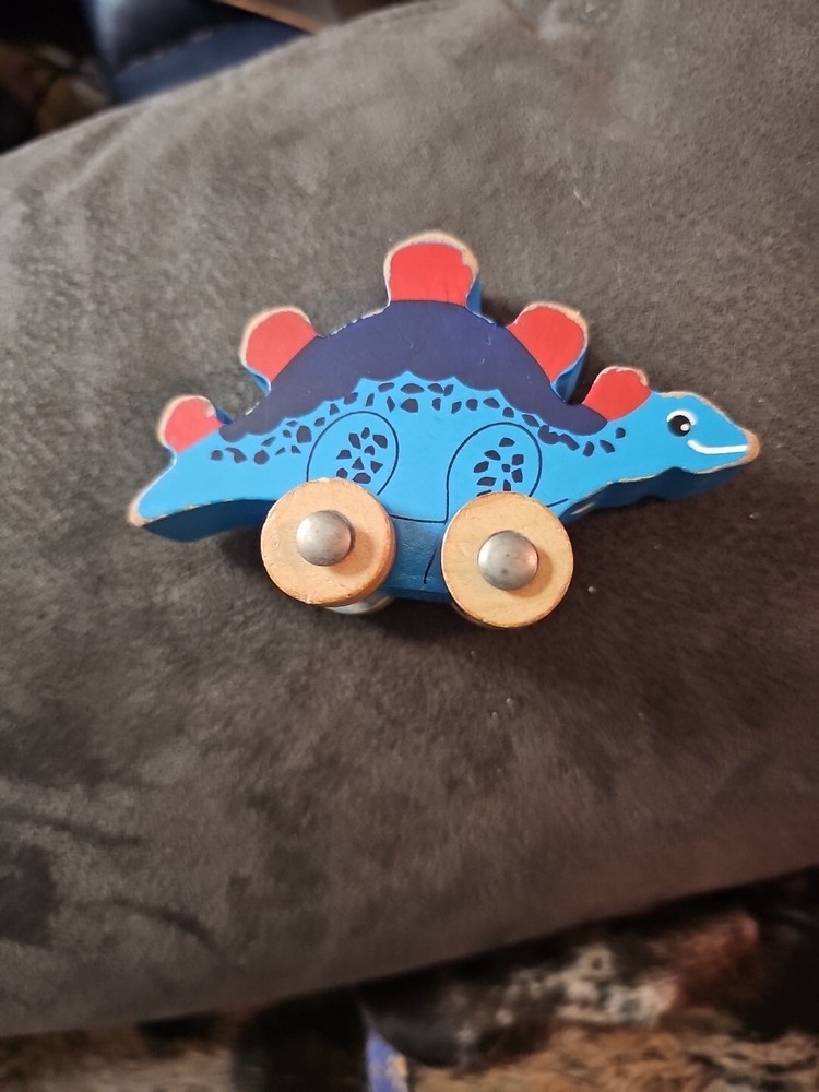 Wooden Happy Dinosaur Stegasaurus Pull Toy Approx 3" - No Pull String