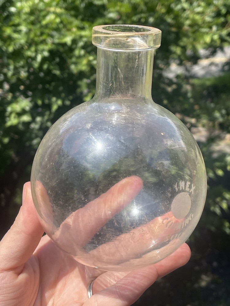 20th C Corning Pyrex Round Bottom Potion Beaker Laboratory Bottle Science 500 Ml