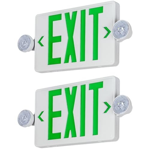 Ultra Slim Green LED Exit Sign with Emergency Light & Battery Backup - 2 Pack