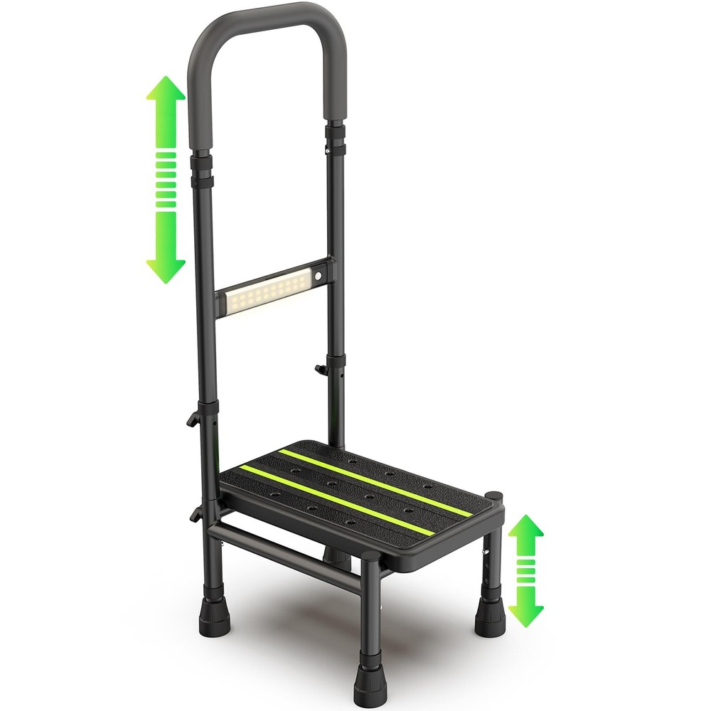 Packve Step Stool with Handle for Elderly 1 Step, Adjustable Leg, Black