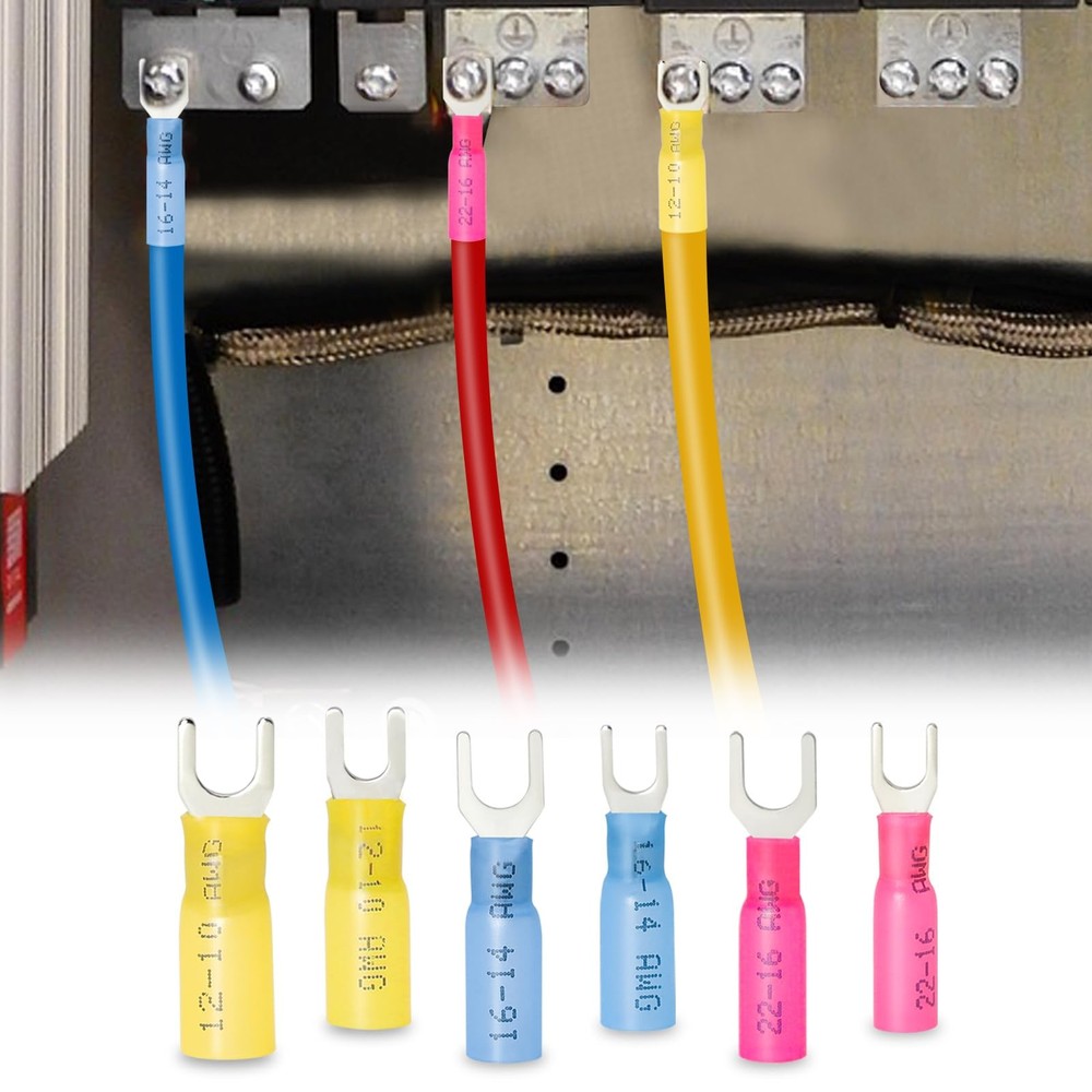 220PCS Fork Connectors Heat Shrink, Fork Connector Tinned Copper, Fork Termin...