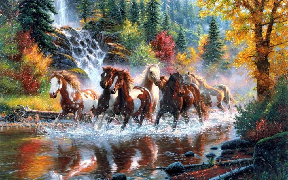 Landscape horse fall waterfall Custom Gaming Mat Desk