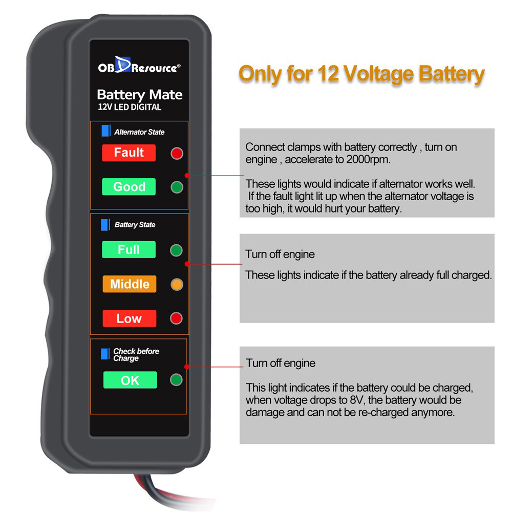Battery Tester 12V BM310 Digital Analyzer Indicator Alternator Voltage Checker
