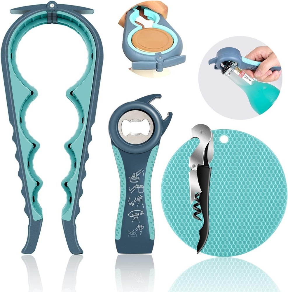 Jar Opener Weak Hands Seniors W/ Arthritis 5 in 1 Multi Function Bottle Opener