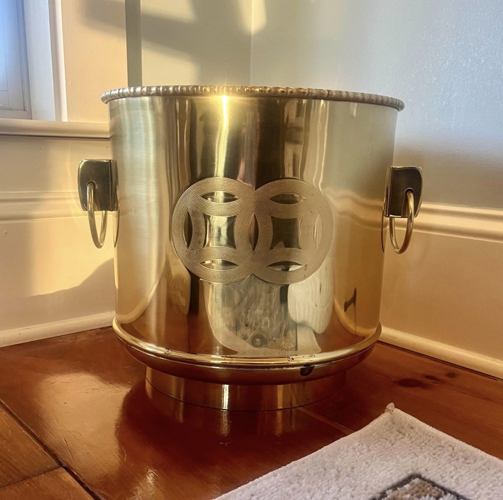 Large Solid Brass Double Happiness Planter with Bamboo Edge 🌿- Chinoiserie