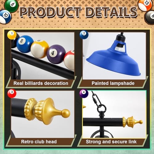 Adjustable Pool Table Lights for 7'-8' Billiard Light Hanging Blue 3 Lights