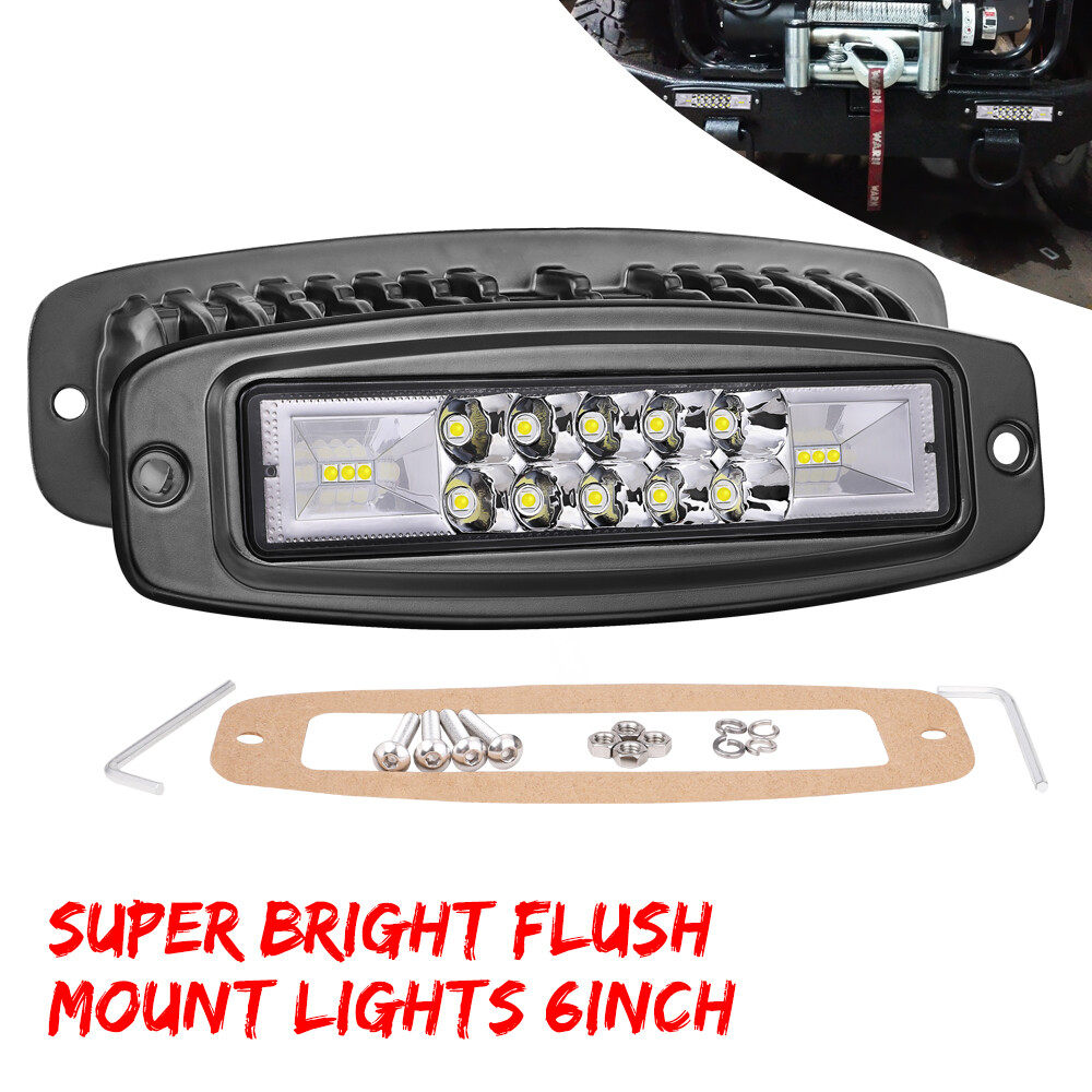 4" 5" 6" Flush Mount Quad Row LED Cube Pods Work Light Bar Combo Bumper Backup