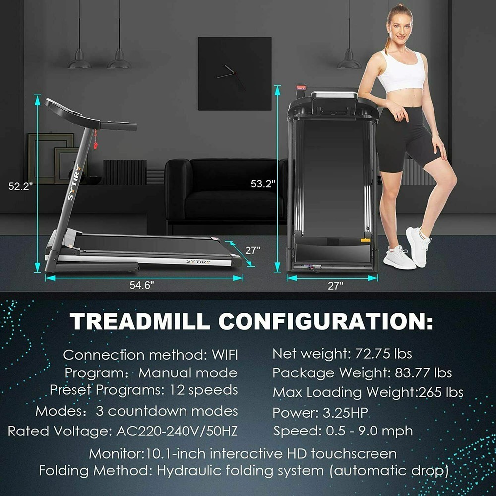 3.25HP Treadmill Electric Folding Smart Running Machine with 12" HD Touchscreen