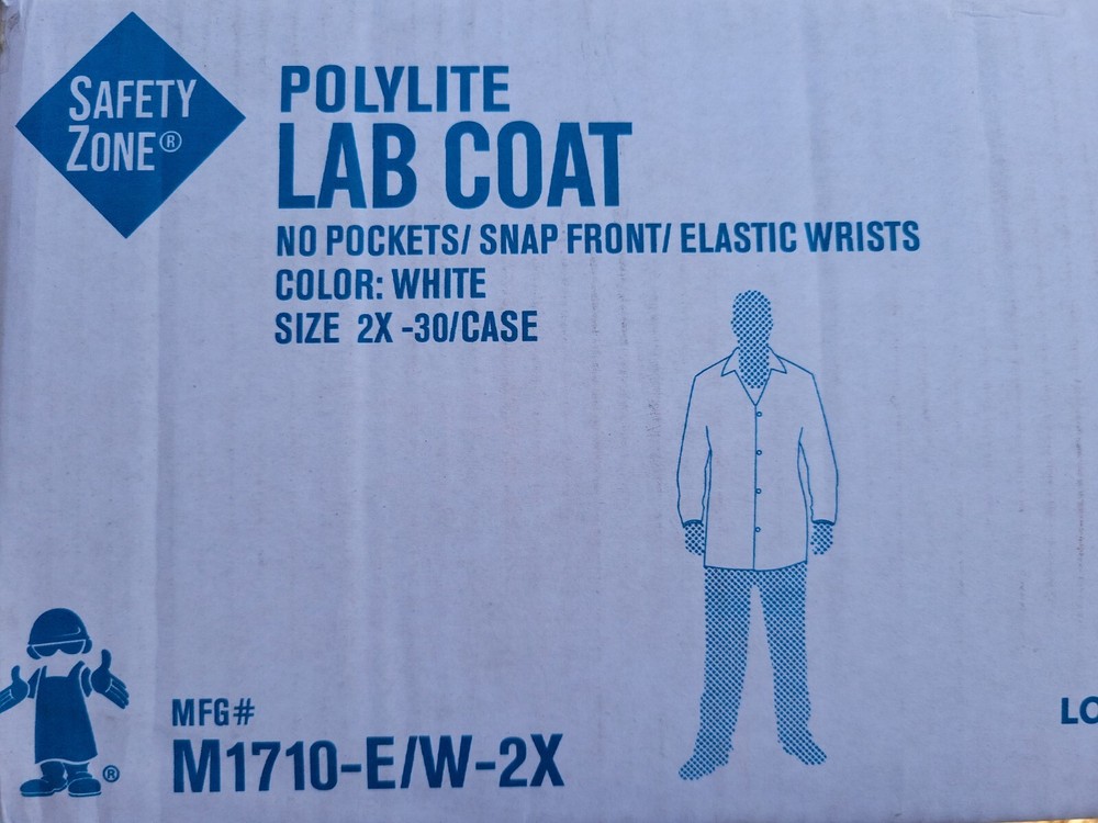 Safety Zone Standard Grade Spunbond Polypropylene Lab Coat White, 2X | 30/Case.