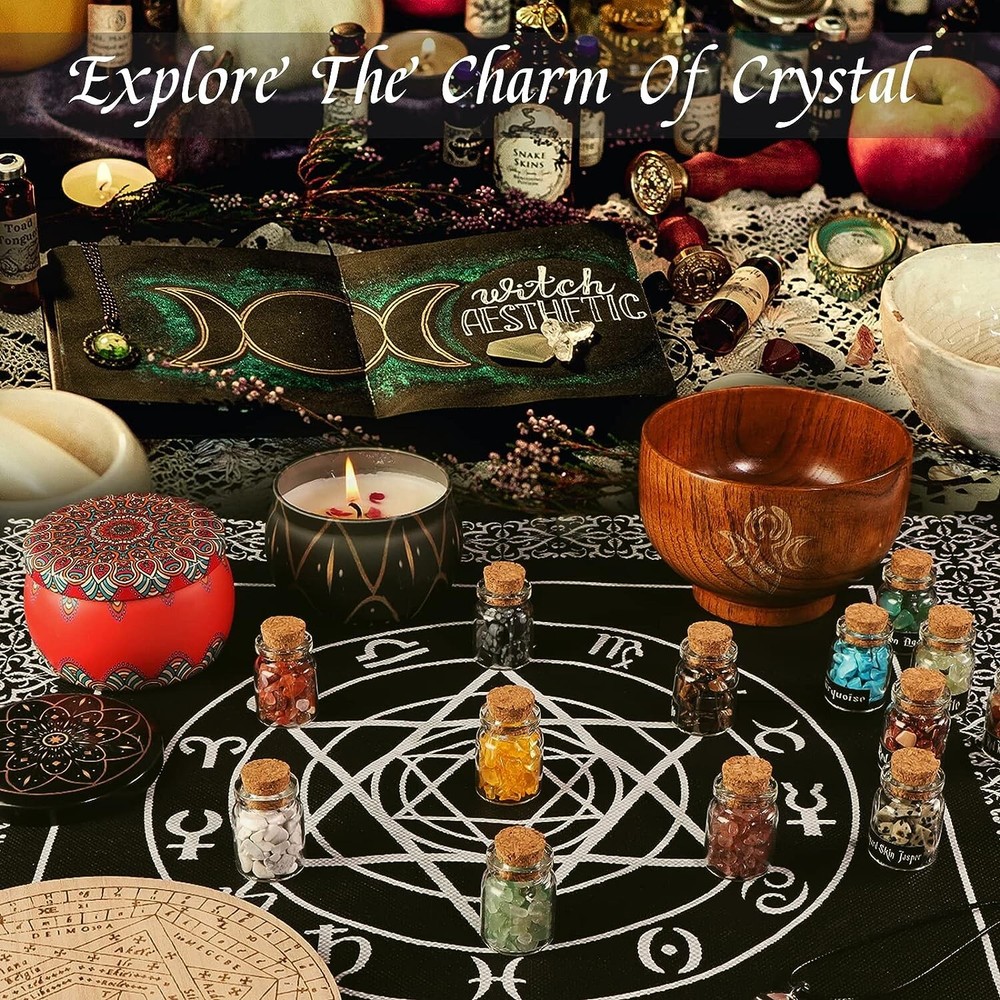 48-Piece Gemstone Bottles - Various Gemstones for Witchcraft & Chakra Healing