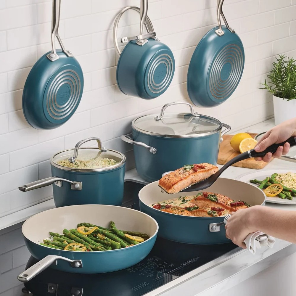 KitchenAid Hard-Anodized Ceramic Non-Stick Cookware Set, 11-piece, Blue