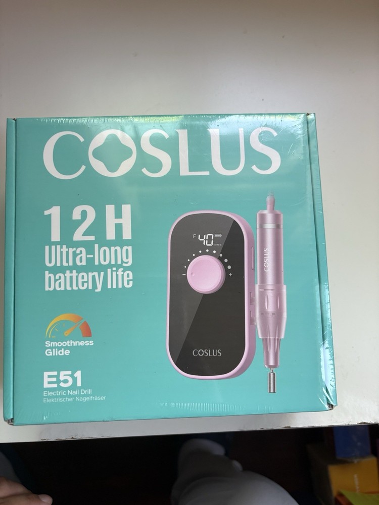 COSLUS E51 Electric Nail Drill Rechargeable Professional Pink w/ Bits Set