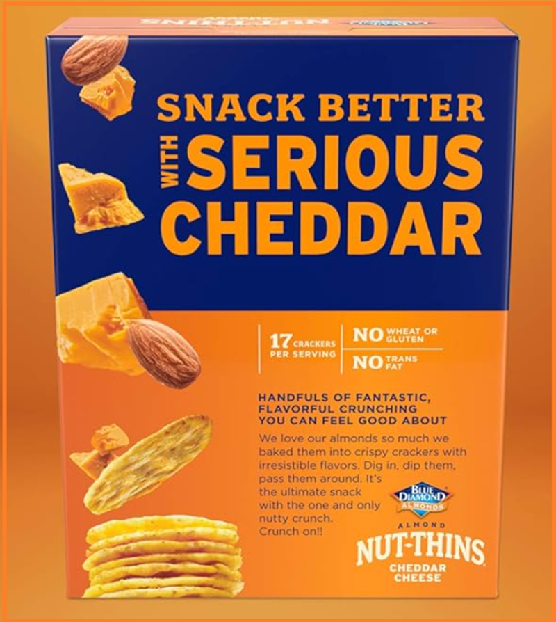 6-Pack Blue Diamond Almonds Nut Thins Cheddar Cheese Cracker Crisps, 4.25 Oz