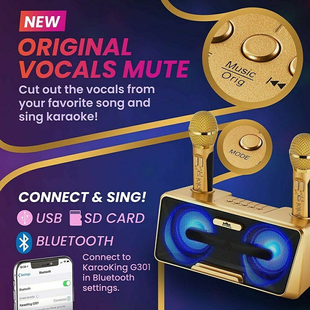 KaraoKing Karaoke Machine 2 Wireless Karaoke Microphone Bluetooth Compatible