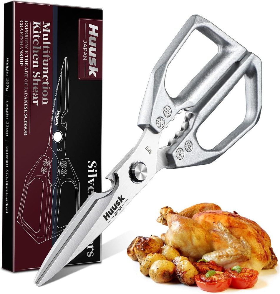 HUUSK Kitchen Scissors All Purpose - Stainless Steel Kitchen Shear, Sharp Silver