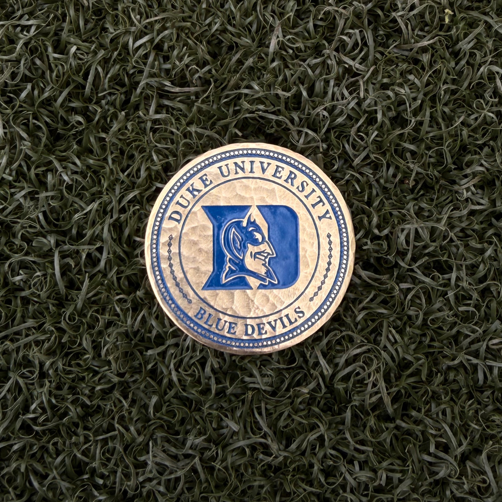 Custom 'Duke Blue Devils' Golf Ball Marker Hand-Hammered and Engraved