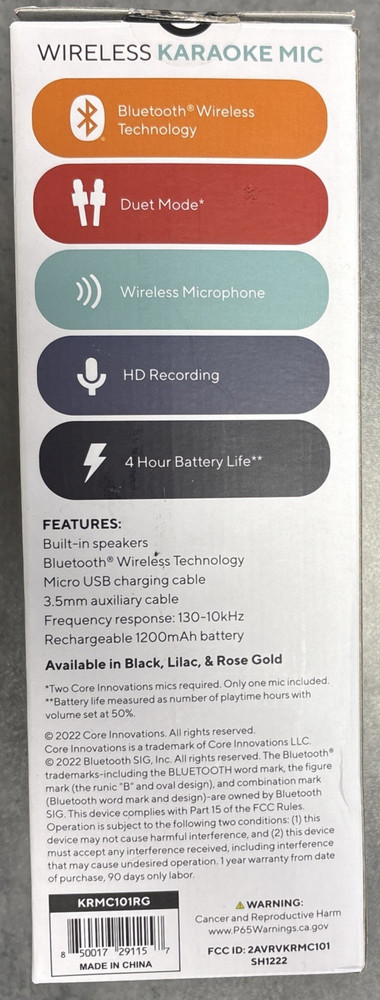 Wireless Bluetooth Karaoke Microphone by Core Innovations, Rose Gold