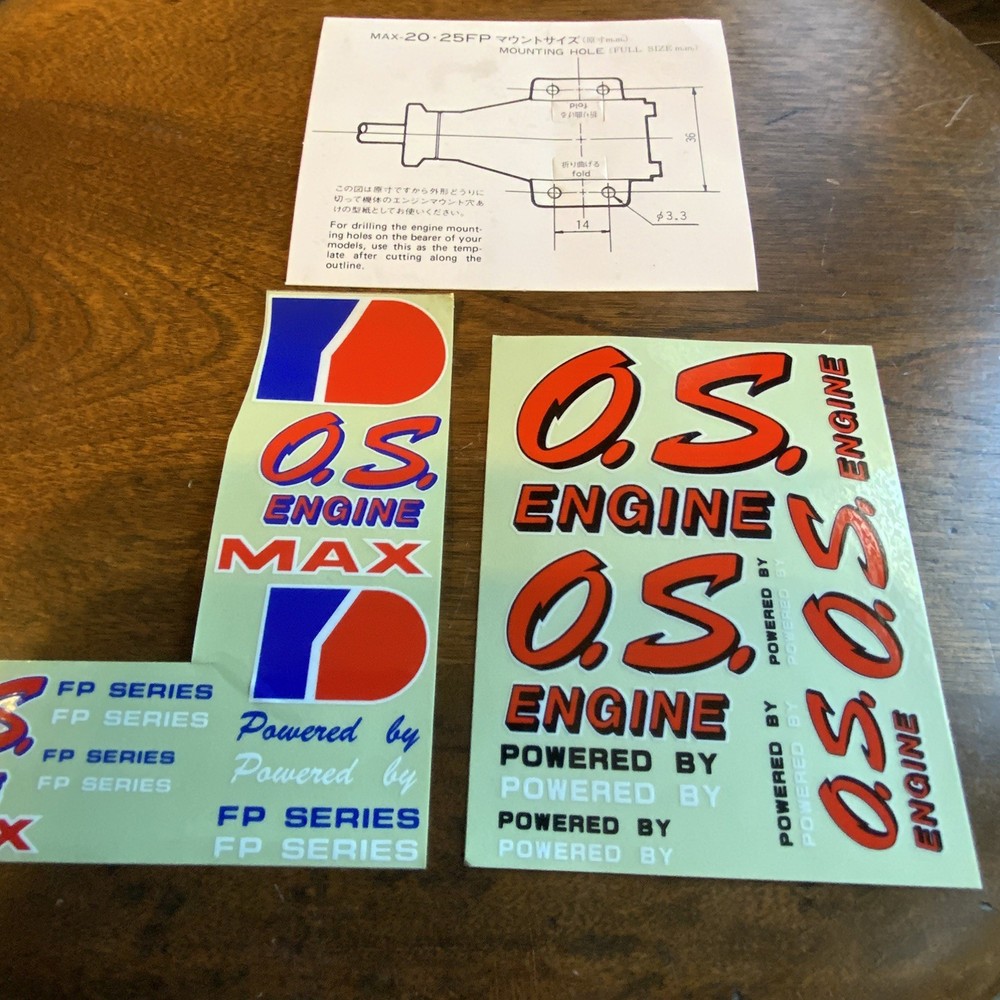 Vintage O.S. ENGINES Decal Sheets & Engine mount Template