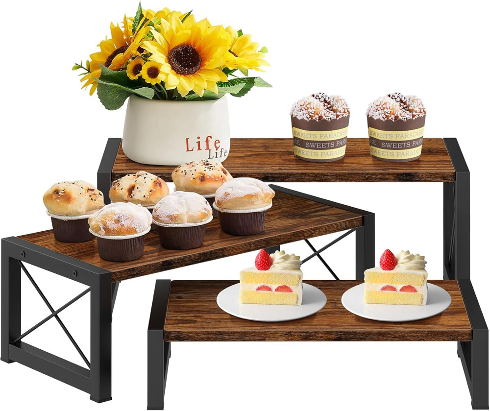 3-Tier Rustic Brown Cupcake Stand & Display Risers for Desserts & Collectibles