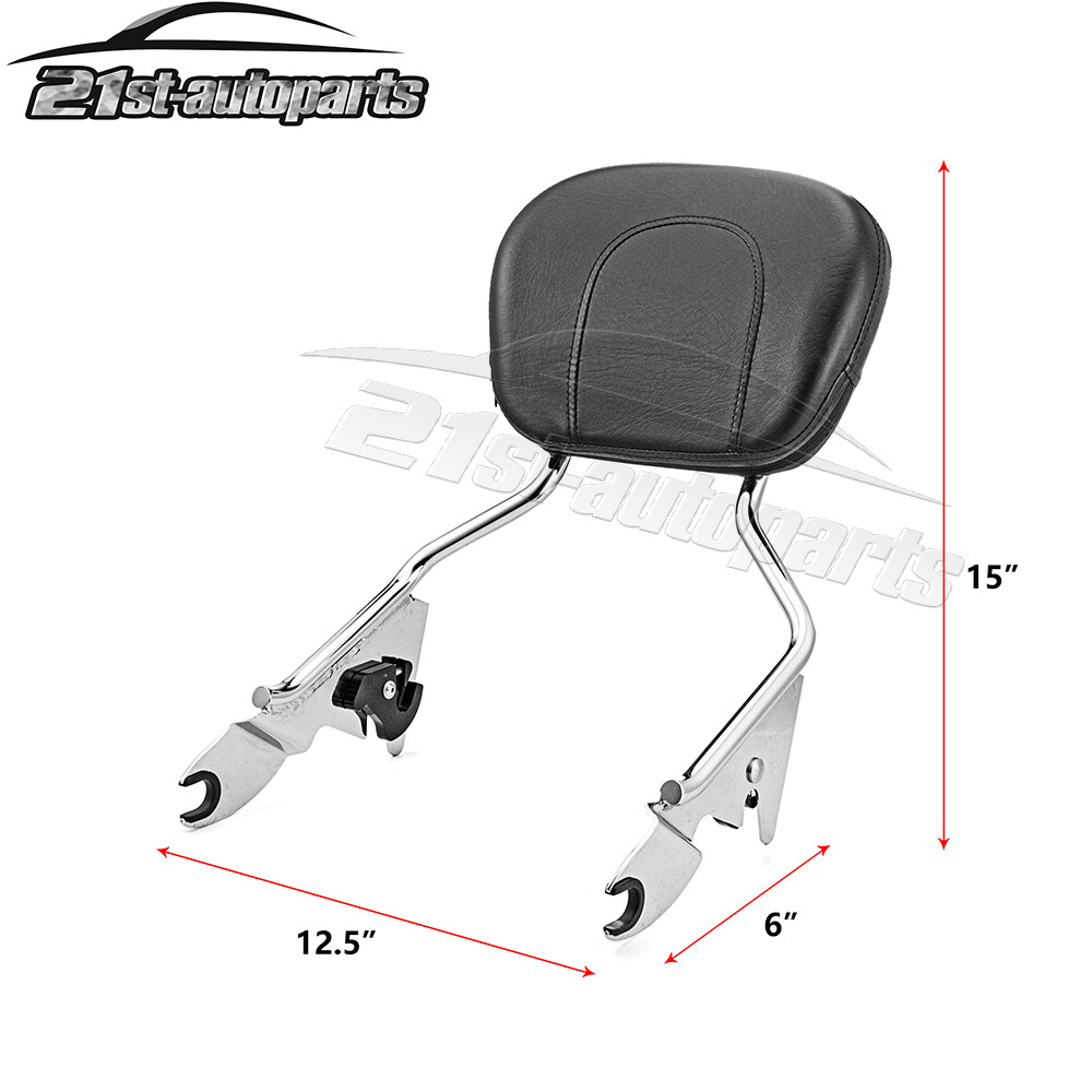 For Harley 09-13 Touring Triple Chrome Sissy Bar Backrest + Docking Mount Kit