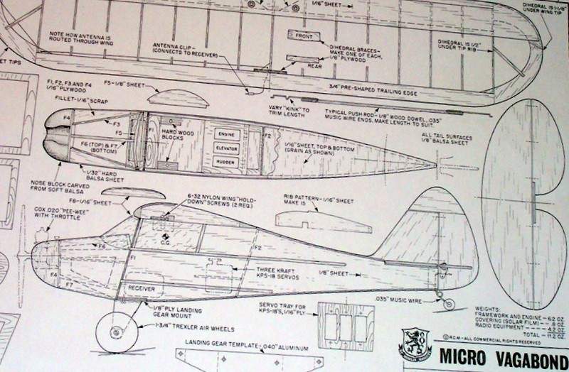 Testors VAGABOND PLANS & CONSTRUCTION SHEETS for TWO 1/2A UC Model Airplanes