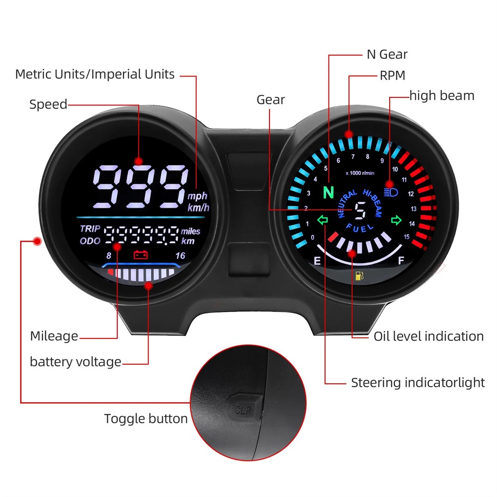For Motorcycle LCD Speedometer TachometerIndicator Universal Digital Meter Board