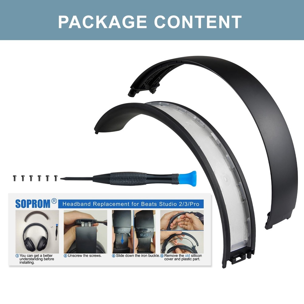 SOPROM Top & Bottom Rubber Headband Kit for Beats Studio Studio3-Matte Black