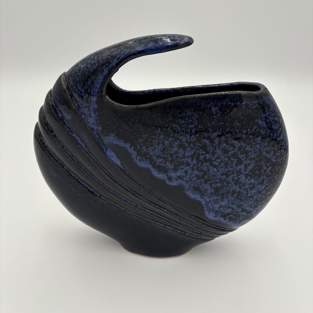 Vintage Ceramic Case Studio Dark Blue Glaze Abstract Shape