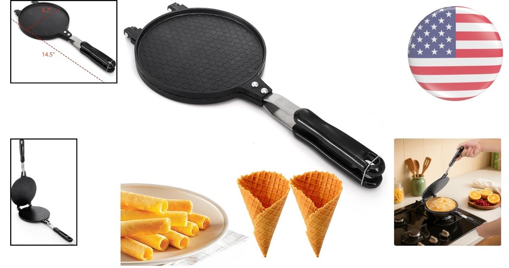 Versatile Waffle Cone and Egg Roll Maker - 6.7” Nonstick Pan for Deliciousness