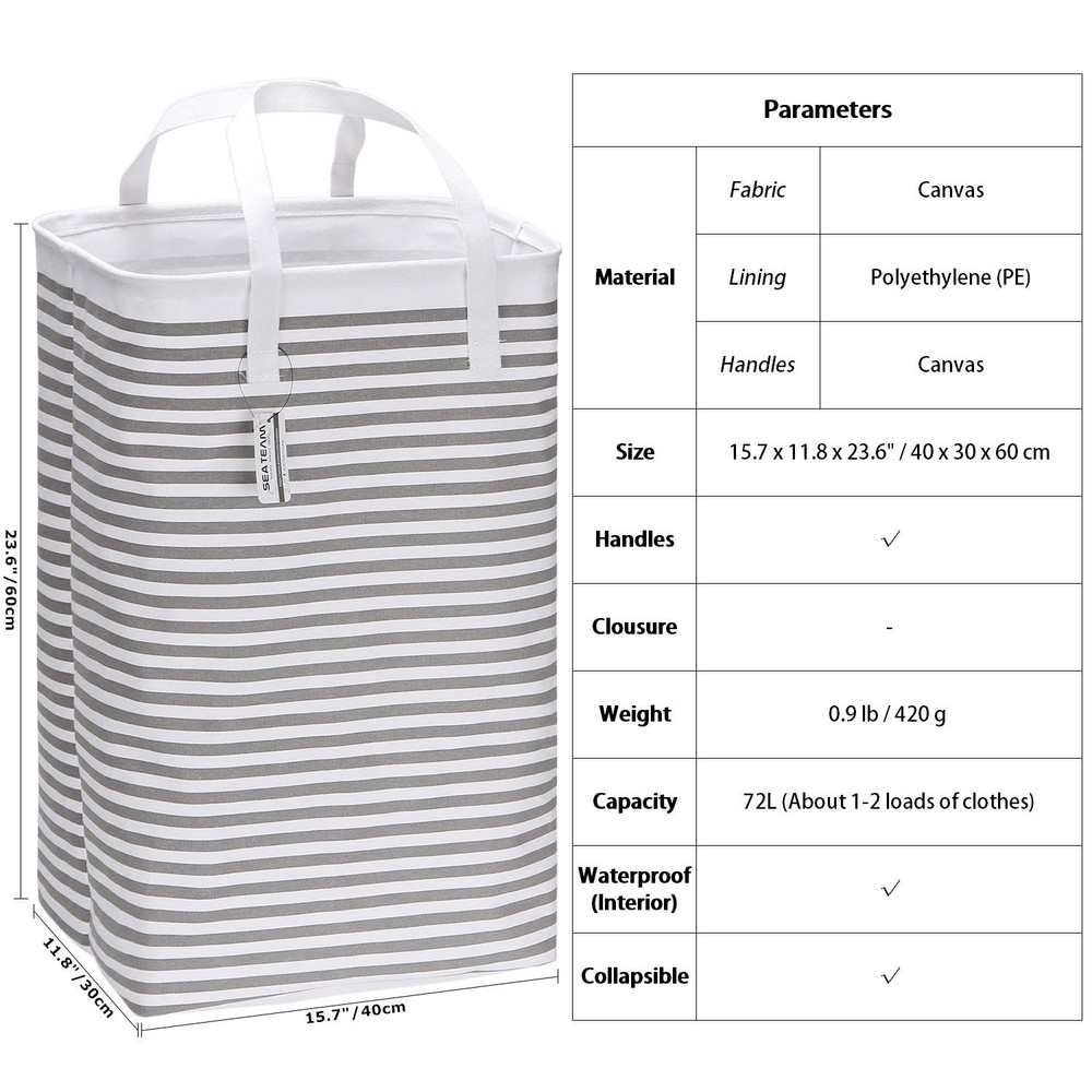 23.6"Large Size Canvas Fabric Laundry Hamper Collapsible Rectangular Storage