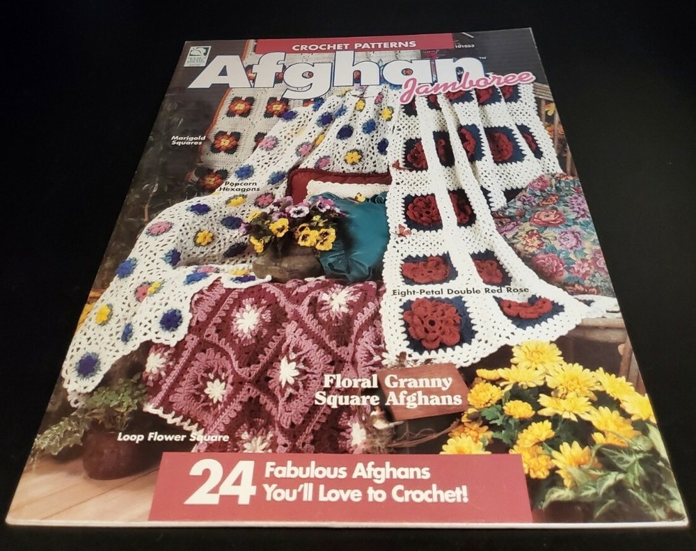 CU1 HWB 1996, CROCHET PATTERNS AFGHAN JAMBOREE LEAFLET - 24 DESIGNS