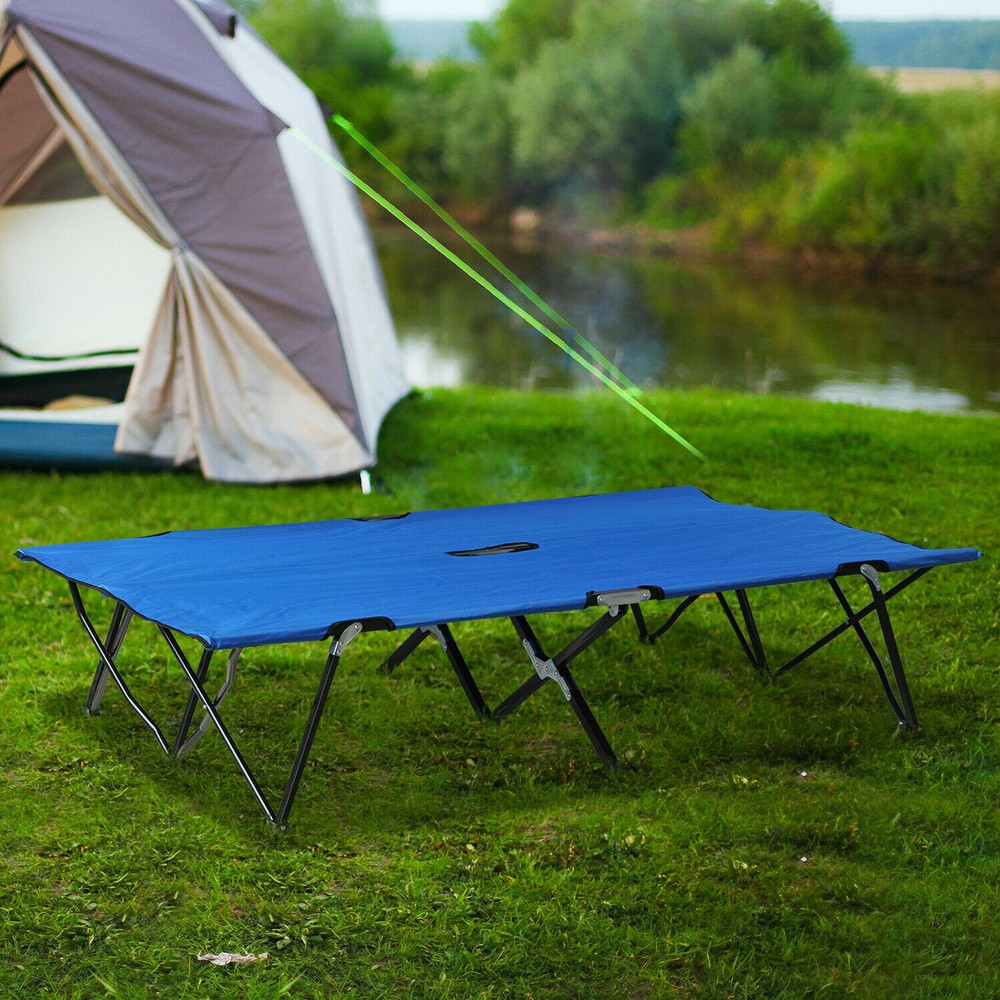 2 Person Folding Camping Cot for Adults Portable Elevated Double Sleeping Bed