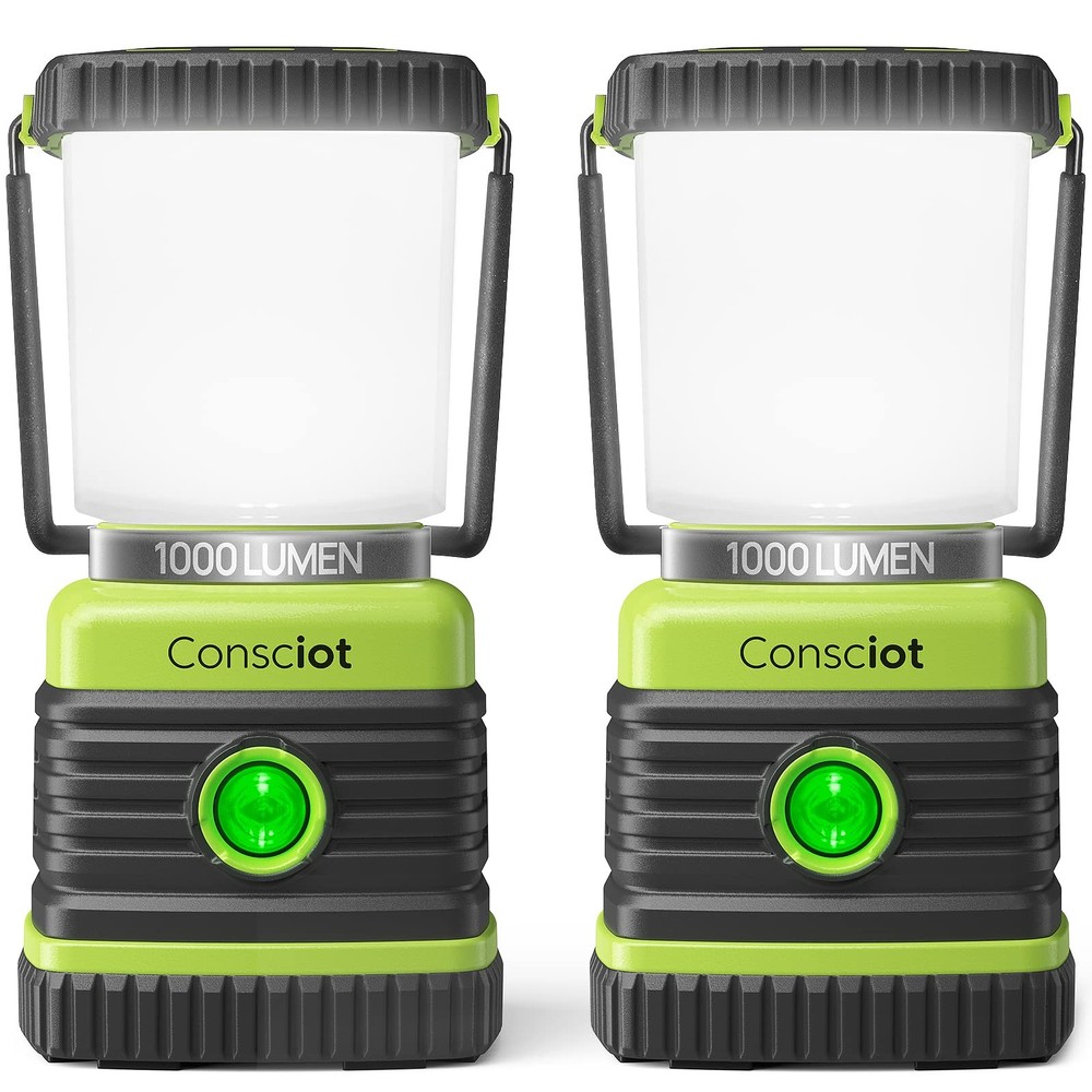 Consciot LED Battery Powered Camping Lantern, 1000LM, 4 2 Pack, Light Green