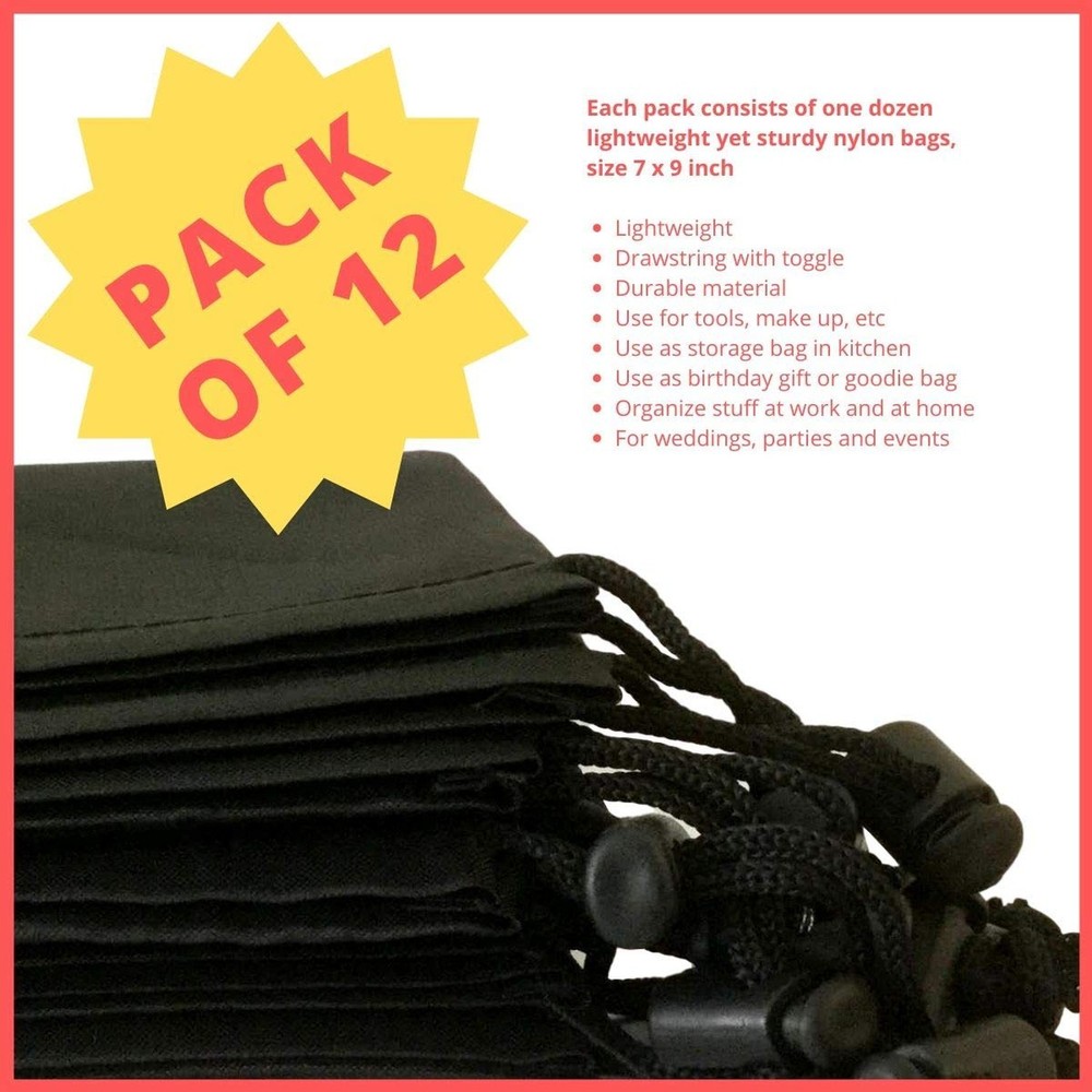 Drawstring Bag - Nylon Cinch and Ditty Stuff Pouch with Toggle (7 x 9-12 pack...