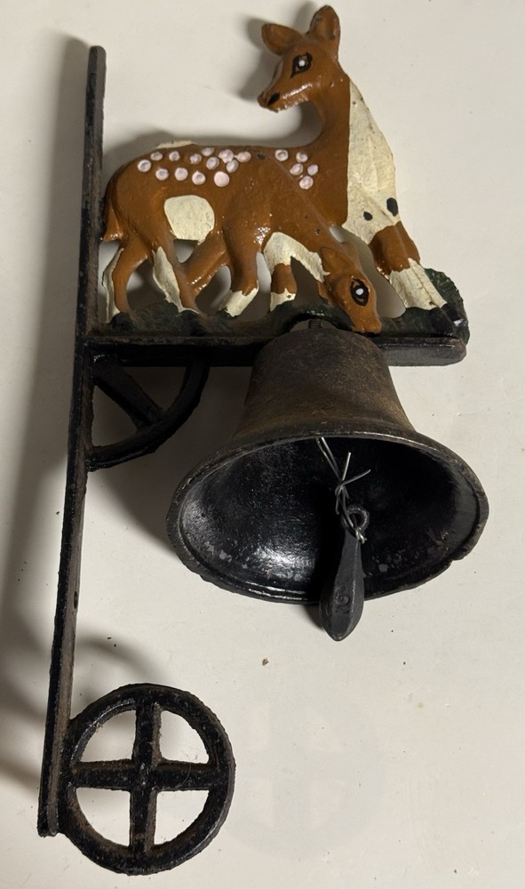 Vintage Cast Iron Wall Mounted Dinner Bell With Deer