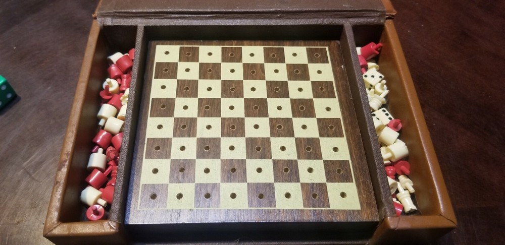 Vintage E.S. Lowe Mini Chess Backgammon Set Made in the USA