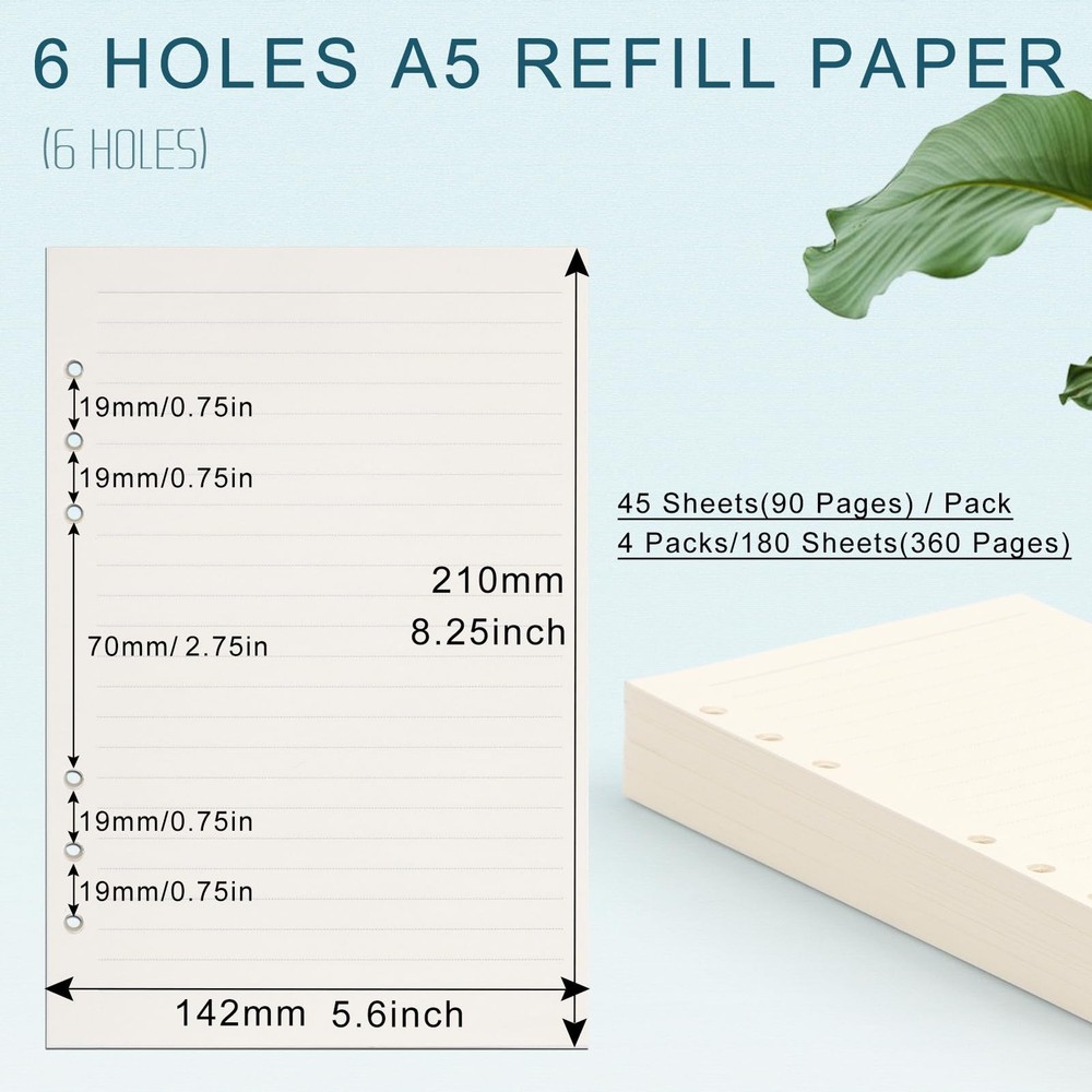 Toplive A5 Refill Paper, [3 Pack] 100GSM Thick 6 3 Pack, Blank+Line+Grided
