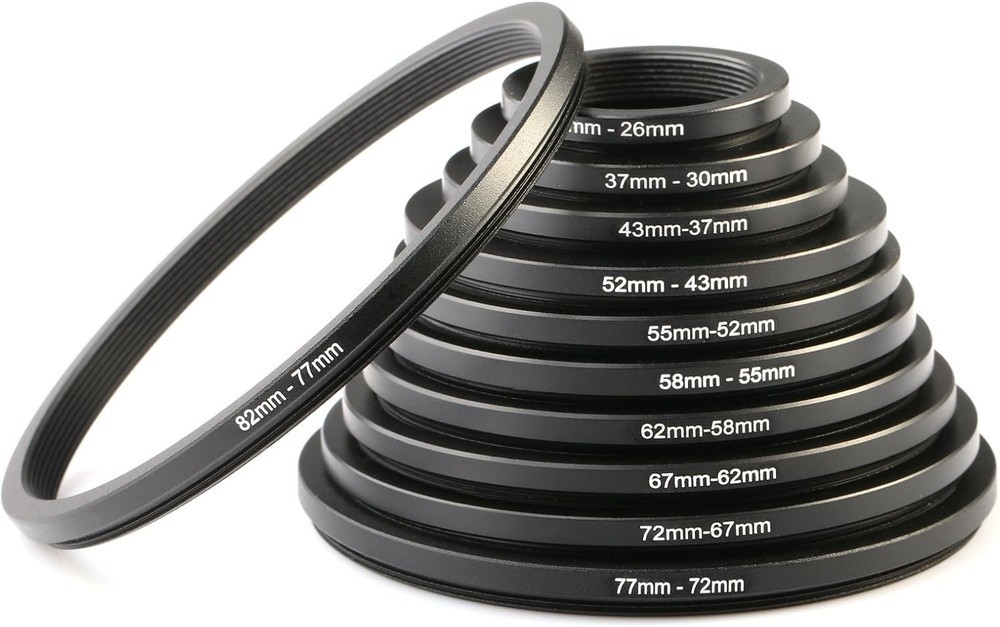 11Pc Lens Filter Adapter Rings Set - Metal Construction