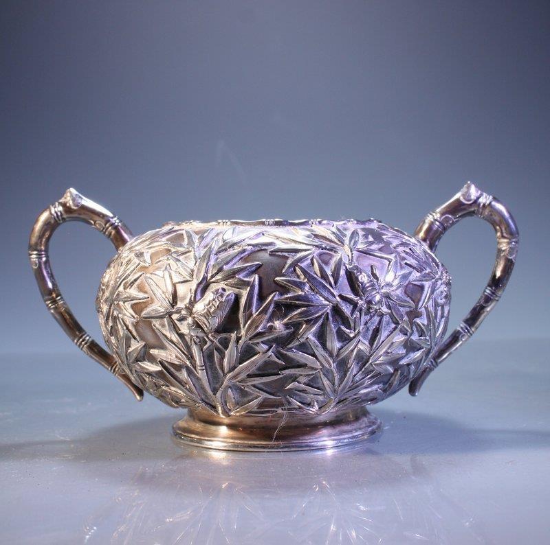 FINE ANTIQUE CHINESE EXPORT SILVER SUGAR DISH