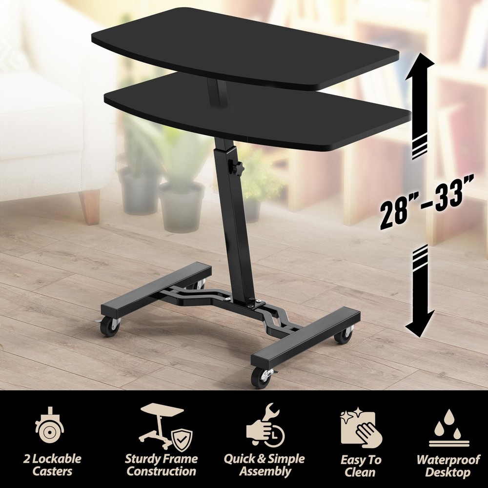 SHW Mobile Height Adjustable Laptop Rolling Standard - 15'' x 25'', Black