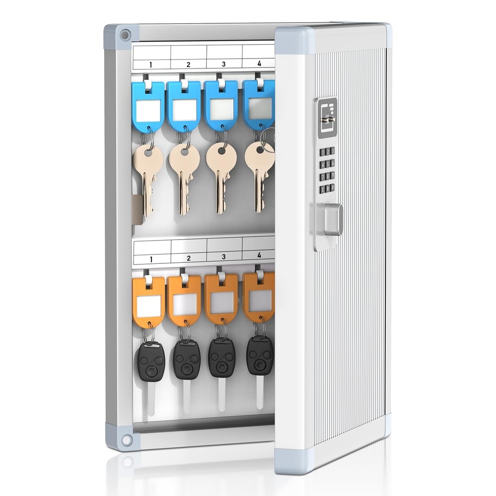 24 Slots Key Box Wall Mount with Code and Key, Key Lock Box with Combination,...
