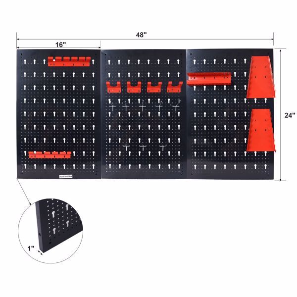 48'' x 24'' Black Metal Pegboard Organizer Wall Mount Panel Garage Hanger Tool