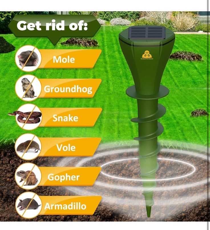 💪(8pk) Mole Repellent for Lawns Gopher Screw Repeller Solar Powered Outdoor