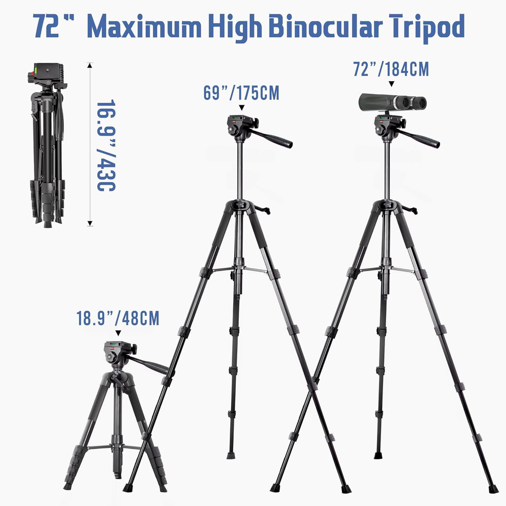 Binocular Tripod, 72” Spotting Scope Tripod Stand with Binocular Adapter and 2 Q