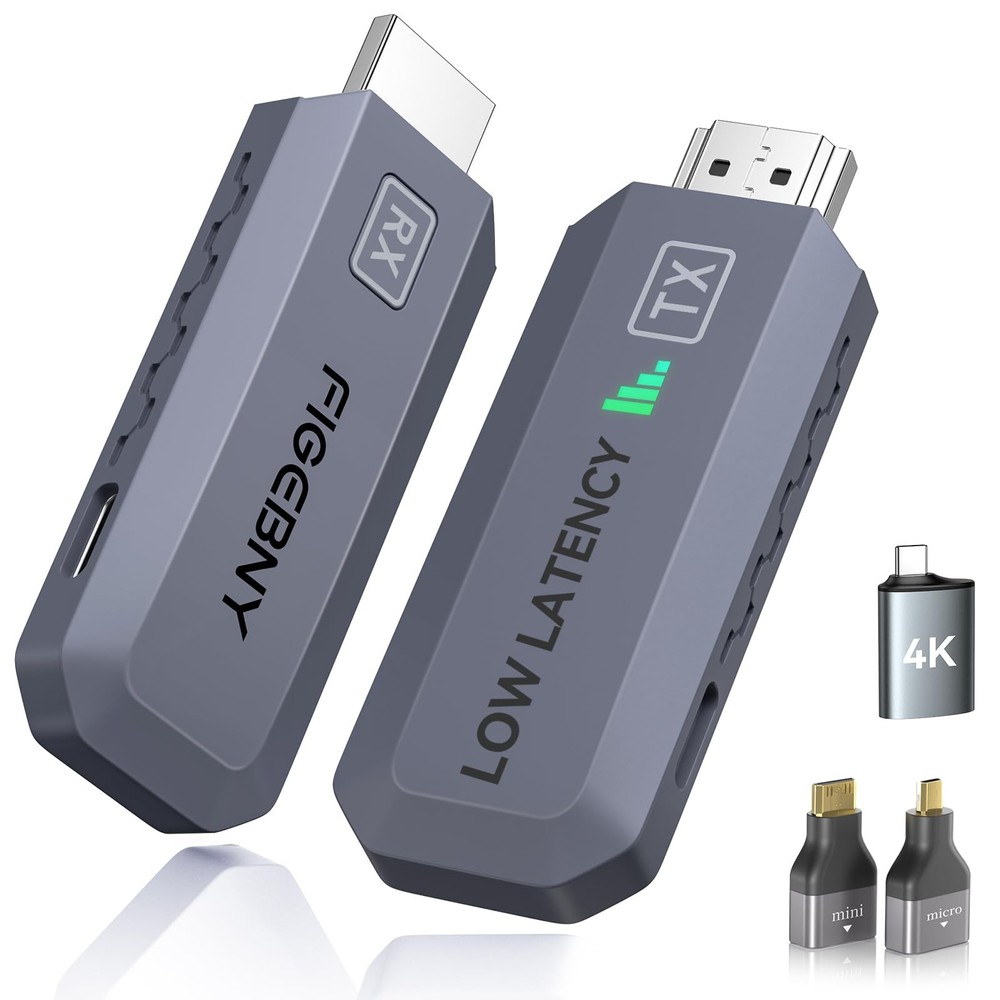 Wireless HDMI Transmitter & Receiver 4K 1080P 165FT Plug & Play Dark Grey