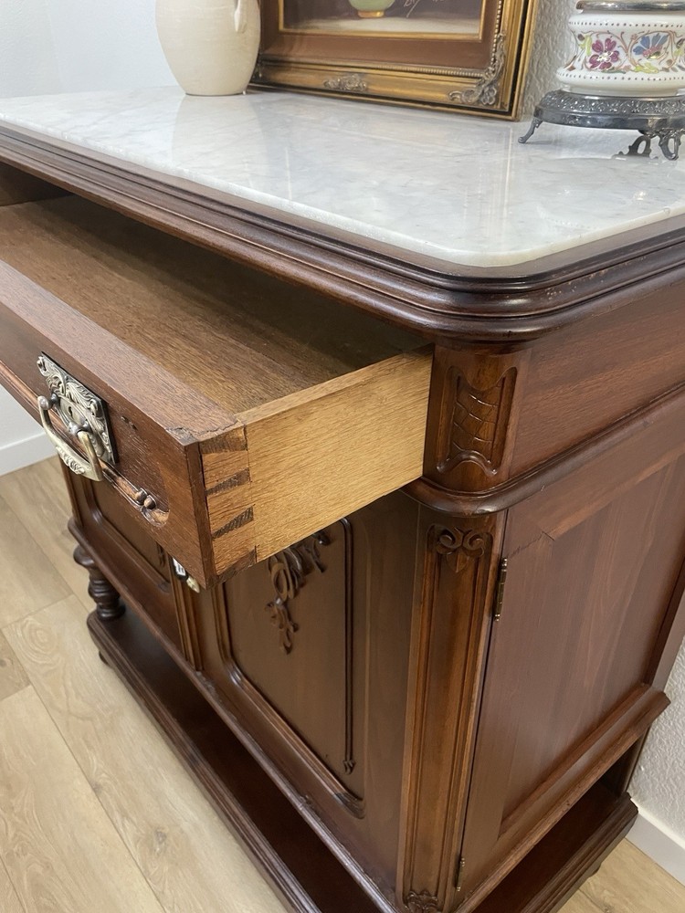 Antique Early 1900s Austrian Marble Top Sideboard Buffet