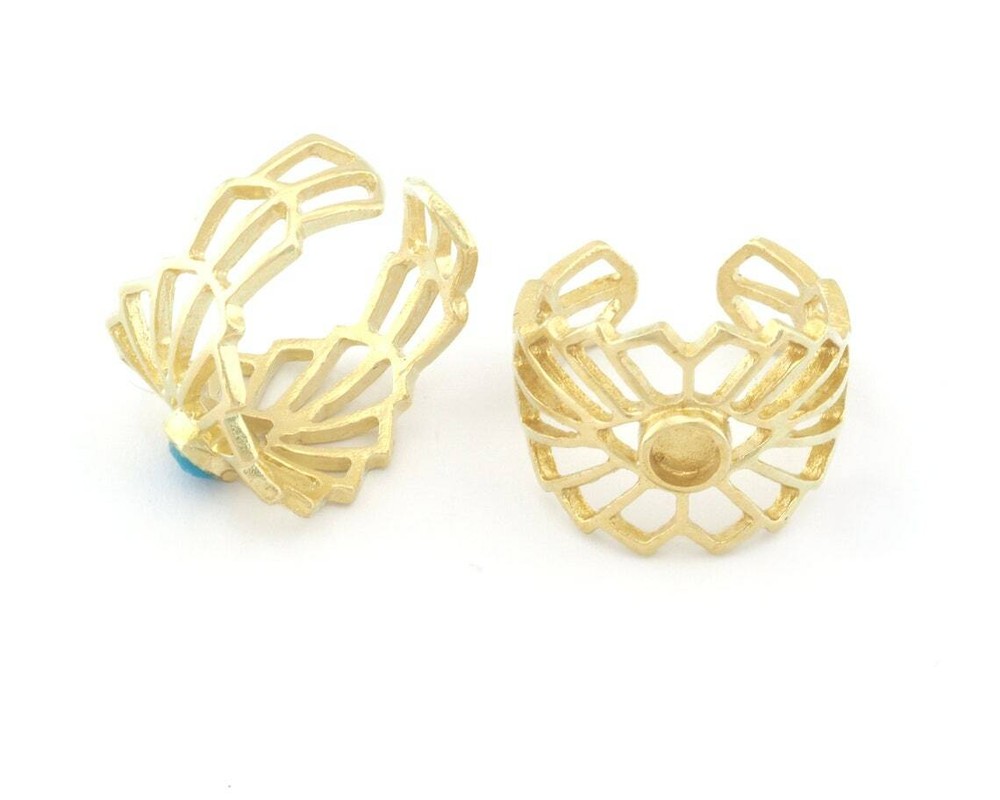 Sun Ethnic Ring Blank Base Adjustable Raw,Antique silver,Shiny silver-gold 4751