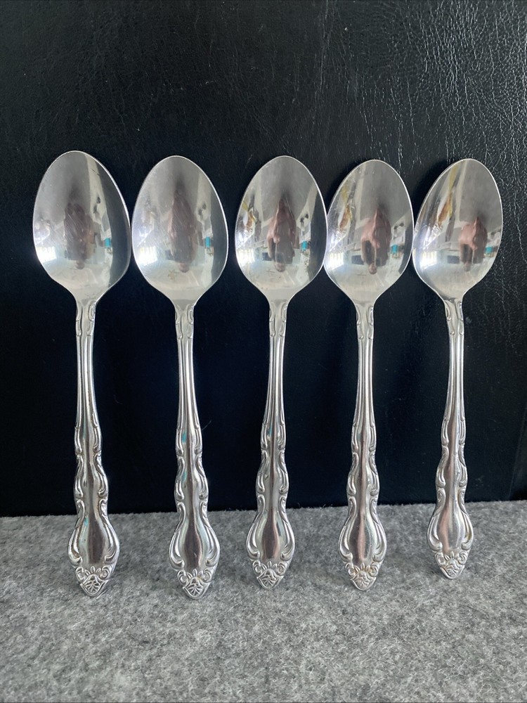 5 TOWLE/SUPREME CUTLERY STAINLESS FLATWARE, "PIERRE" PATTERN, TEASPOONS