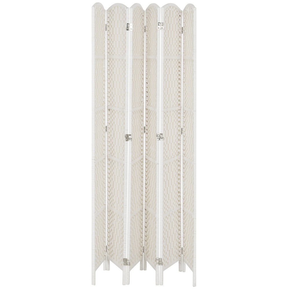 6 Weave Panel Room Divider Privacy Folding Screen Diamond Decor, White