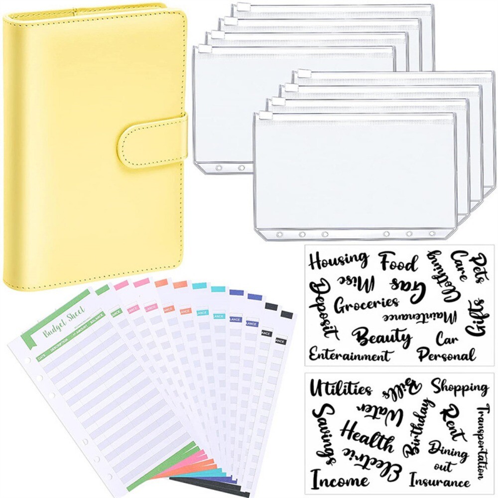 PU Leather Notebook A6 Ring Binder Budget Planner Organizer Cover Pockets Labels